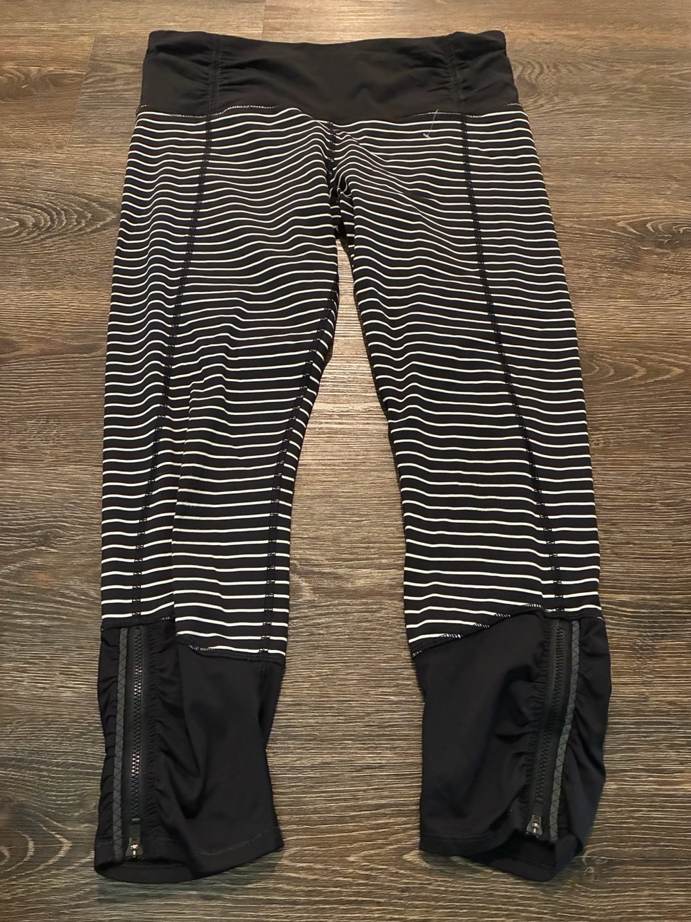 lululemon athletica Black and White Striped Capri Leggings with Zipper Ankles